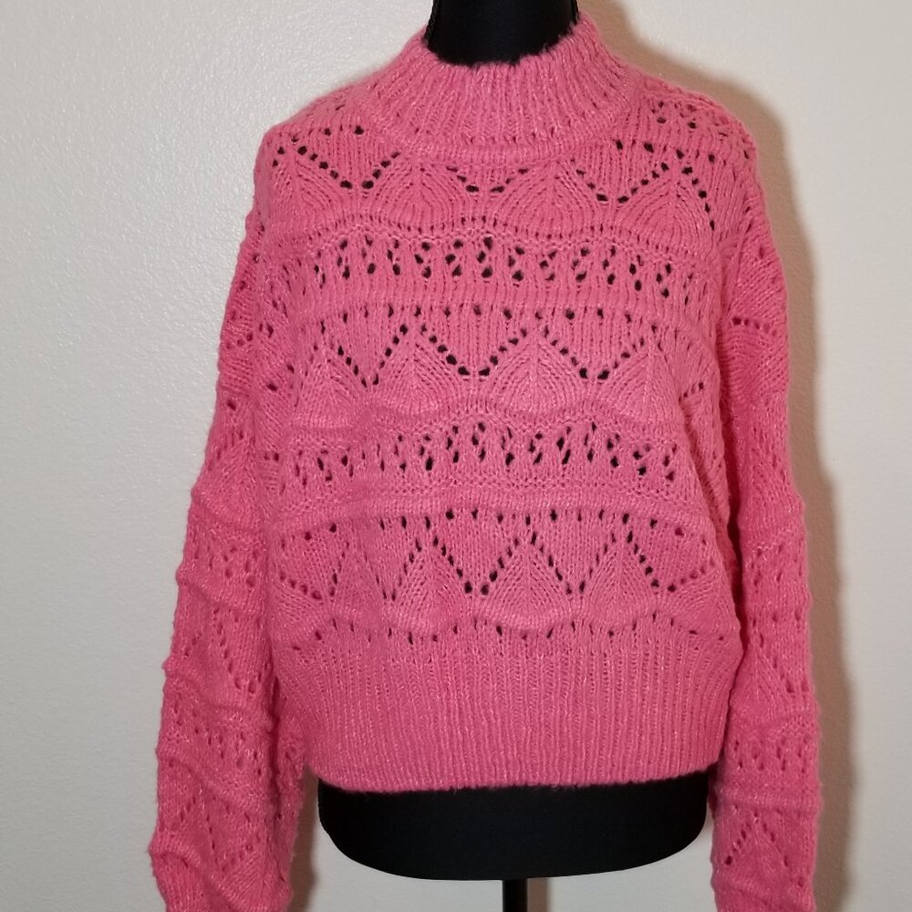 Dizzy‎ Lizzy Large Pink Cable Knit Sweater Valentine Cottage Crop Festival NWOT